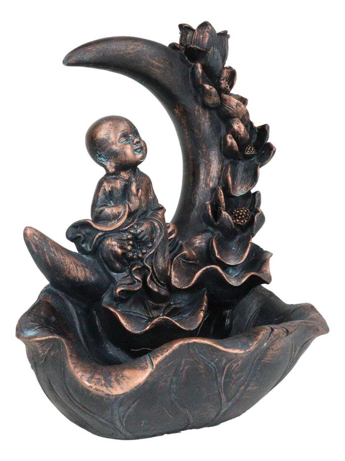 Ebros Gift Buddha Monk On Lotus Crescent Moon Smoke Waterfall Backflow Cone Incense Burner