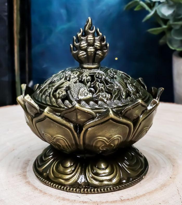 ebros gift Buddha Padma Lotus Incense Holder Burner Figurine Eastern Meditation Decor 4"Dia