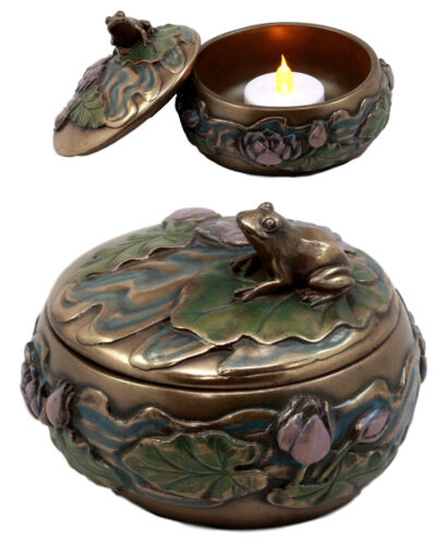 ebros gift Buddha Zen Frog Sitting On Lily Pad Decorative Trinket Jewelry Box Candle Holder