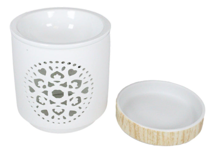 Ebros Gift Buddhist Mandala Flower Filigree Cutout Ceramic Votive Candle Oil Tart Warmer