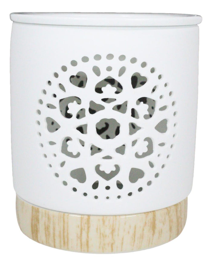 Ebros Gift Buddhist Mandala Flower Filigree Cutout Ceramic Votive Candle Oil Tart Warmer