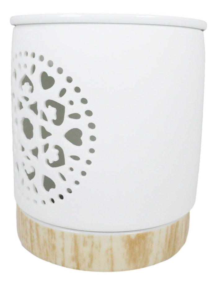 Ebros Gift Buddhist Mandala Flower Filigree Cutout Ceramic Votive Candle Oil Tart Warmer