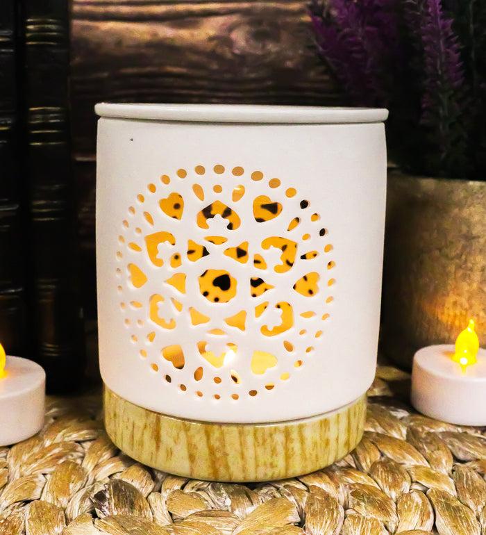 ebros gift Buddhist Mandala Flower Filigree Cutout Ceramic Votive Candle Oil Tart Warmer