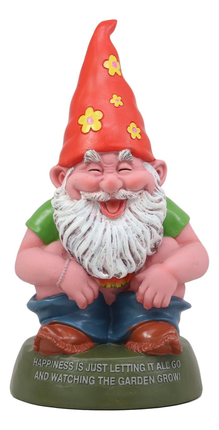 ebros gift Butt Naked Defecating Fertilizers Organically Pooping Hippie Gnome Statue 12"H