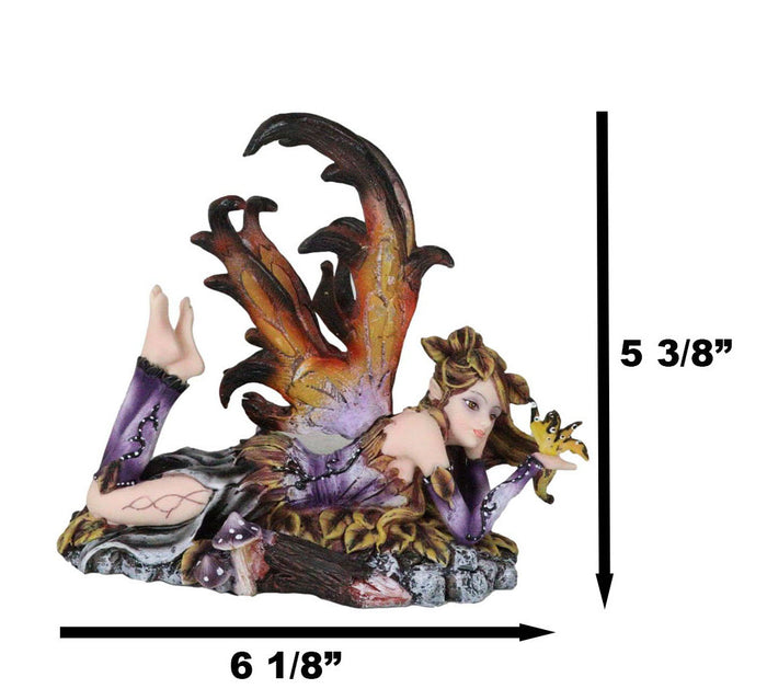 Ebros Gift Butterfly Kisses Fall Maple Leaf Fairy With Golden Butterfly Statue 6"Long