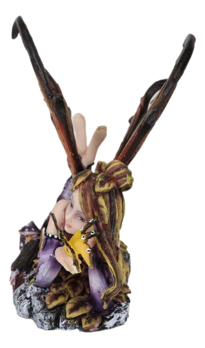 Ebros Gift Butterfly Kisses Fall Maple Leaf Fairy With Golden Butterfly Statue 6"Long
