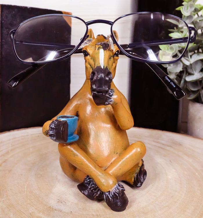 ebros gift Caffeine Addict Brown Horse Drinking Coffee Eyeglass Spectacle Holder Statue