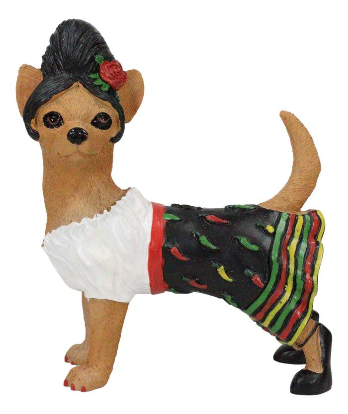 Ebros Gift Caliente Senorita Chihuahua Dog With Traditional Chili Peppers Dress Figurine