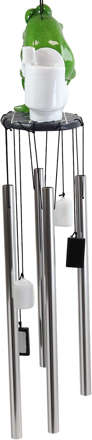 Ebros Gift Call Of Nature Frog On Toilet Seat Browsing Smartphone Cell Phone Wind Chime