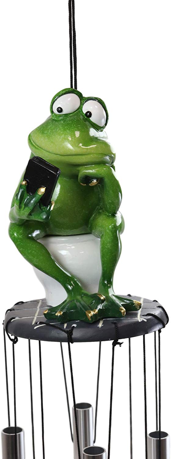 Ebros Gift Call Of Nature Frog On Toilet Seat Browsing Smartphone Cell Phone Wind Chime