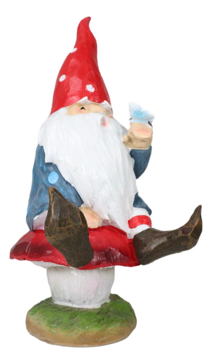 Ebros Gift Camper Gnome Sitting On Toadstool Mushroom With A Bluebird Fairy Garden Figurine