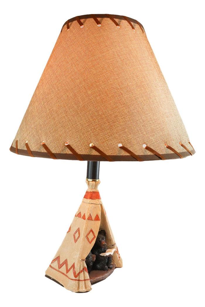 Ebros Gift Campfire Story Time Bear Cubs Reading In Teepee Hut Rustic Table Lamp With Shade