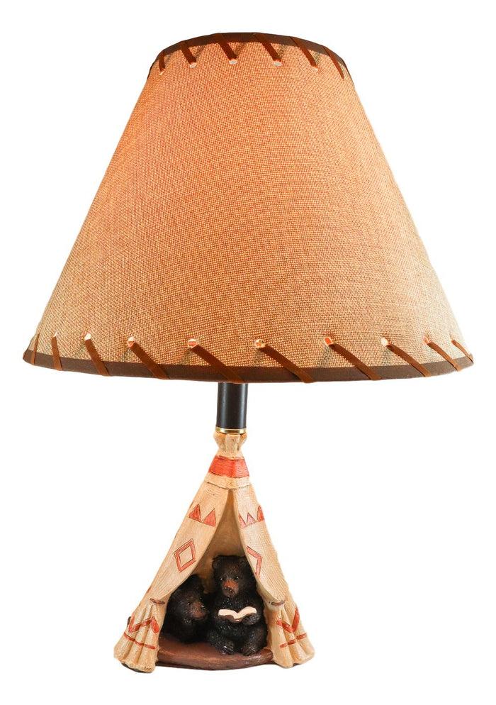 Ebros Gift Campfire Story Time Bear Cubs Reading In Teepee Hut Rustic Table Lamp With Shade