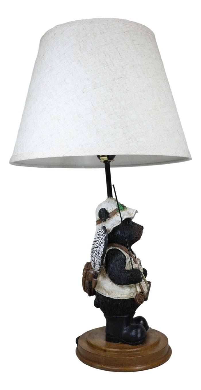Ebros Gift Camping Fisherman Angler Bear Going Fishing With Pole Net And Bucket Table Lamp