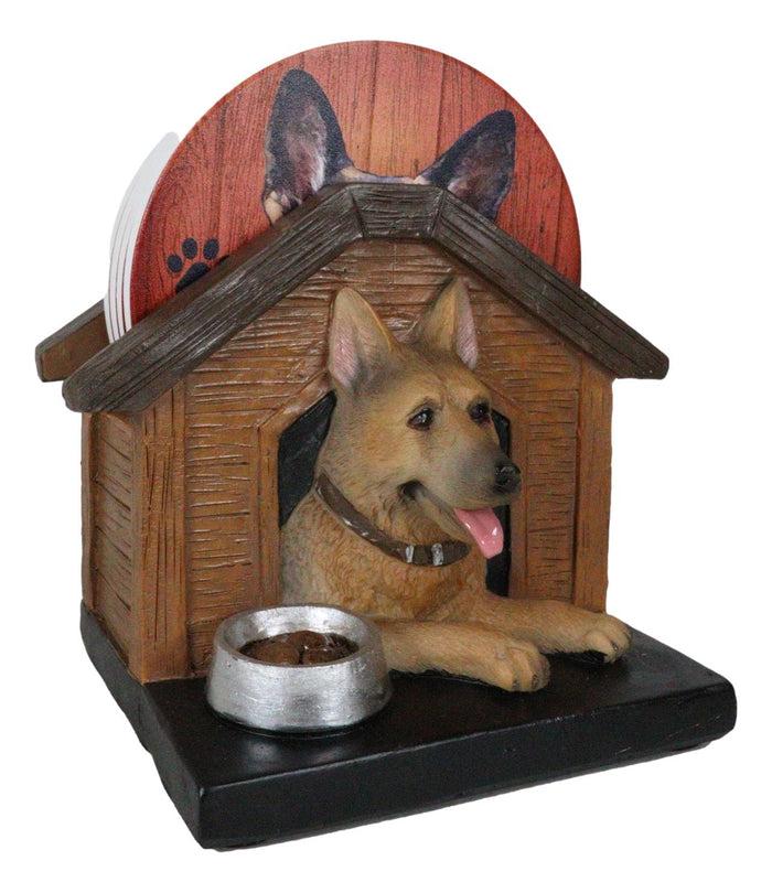 Ebros Gift Canine Service Germen Shepherd Dog In Doghouse Coaster Set Holder And 4 Coasters