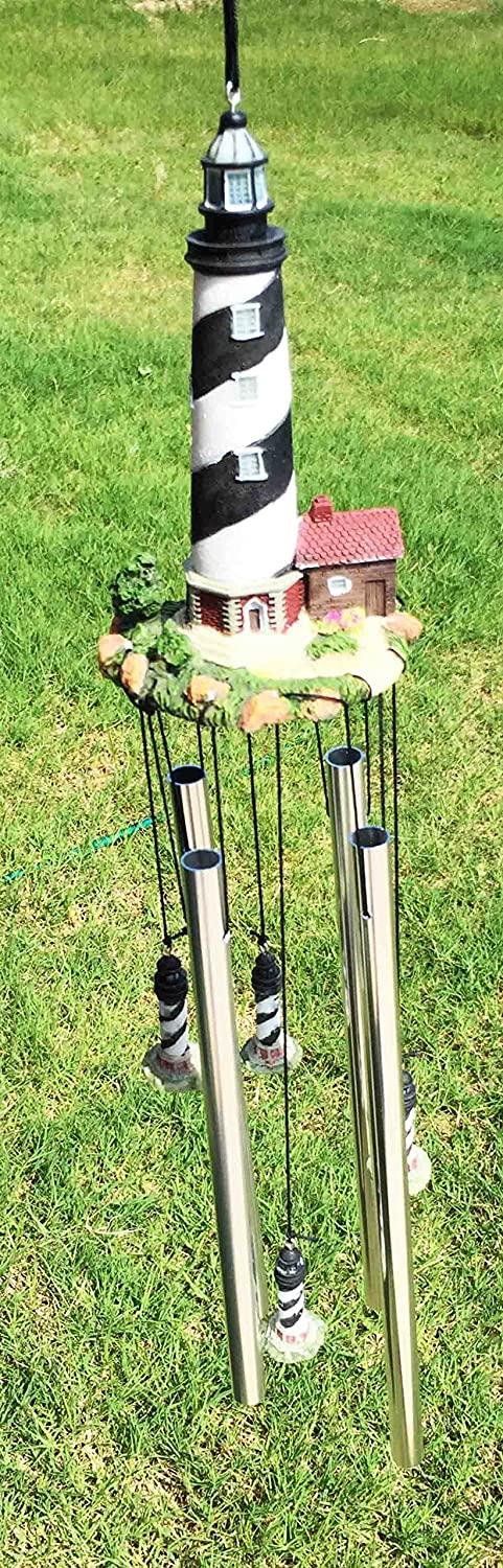 Ebros Gift Cape Hatteras Black White Spiral Bands Lighthouse Garden Patio Wind Chime Mobile