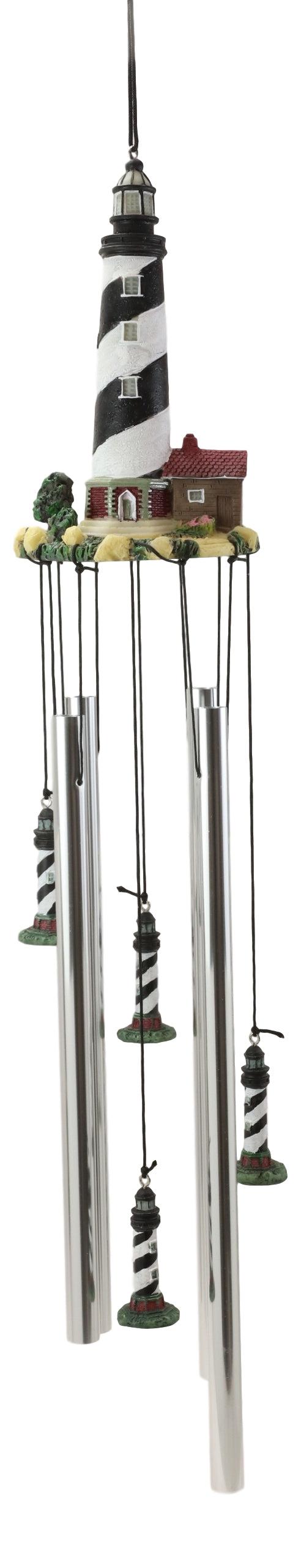 Ebros Gift Cape Hatteras Black White Spiral Bands Lighthouse Garden Patio Wind Chime Mobile