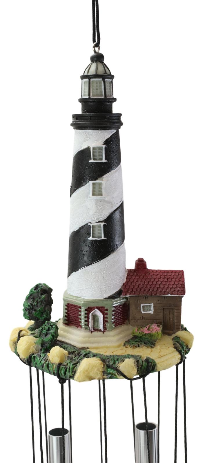 Ebros Gift Cape Hatteras Black White Spiral Bands Lighthouse Garden Patio Wind Chime Mobile