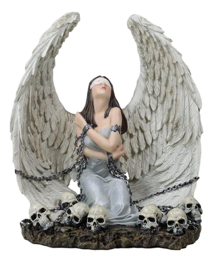 Ebros Gift Captive Spirits Blindfolded Purity Angel Tied In Chains By Skulls Figurine