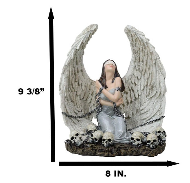 Ebros Gift Captive Spirits Blindfolded Purity Angel Tied In Chains By Skulls Figurine