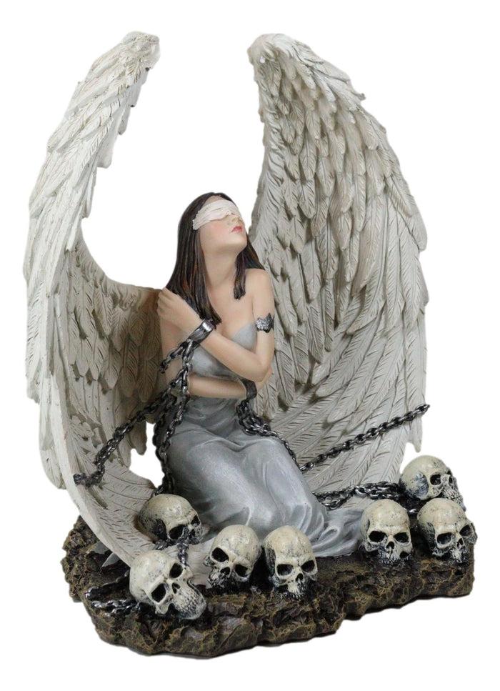 Ebros Gift Captive Spirits Blindfolded Purity Angel Tied In Chains By Skulls Figurine
