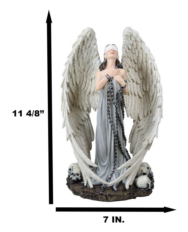 Ebros Gift Captive Spirits Blindfolded Standing Angel Tied In Chains By Skulls Figurine
