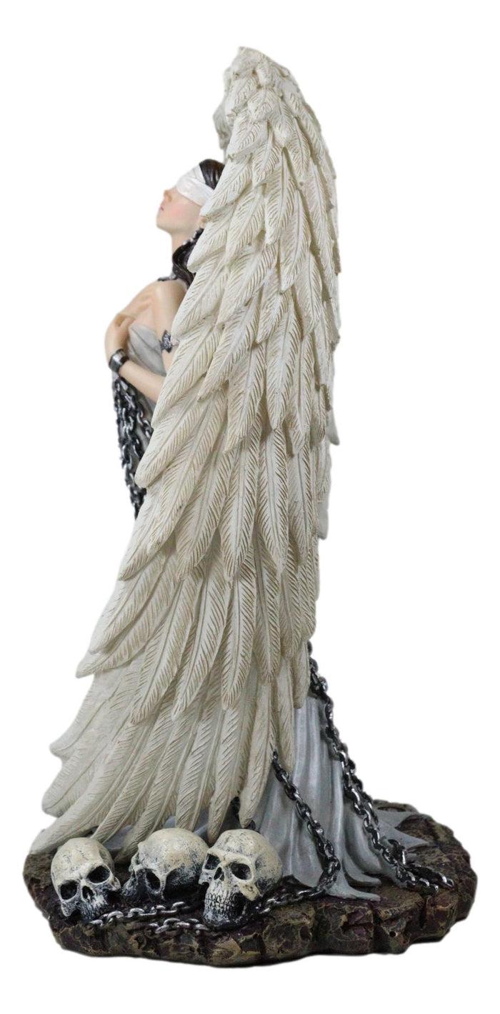 Ebros Gift Captive Spirits Blindfolded Standing Angel Tied In Chains By Skulls Figurine