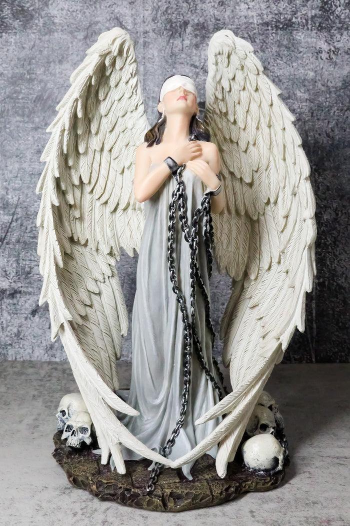 ebros gift Captive Spirits Blindfolded Standing Angel Tied In Chains By Skulls Figurine