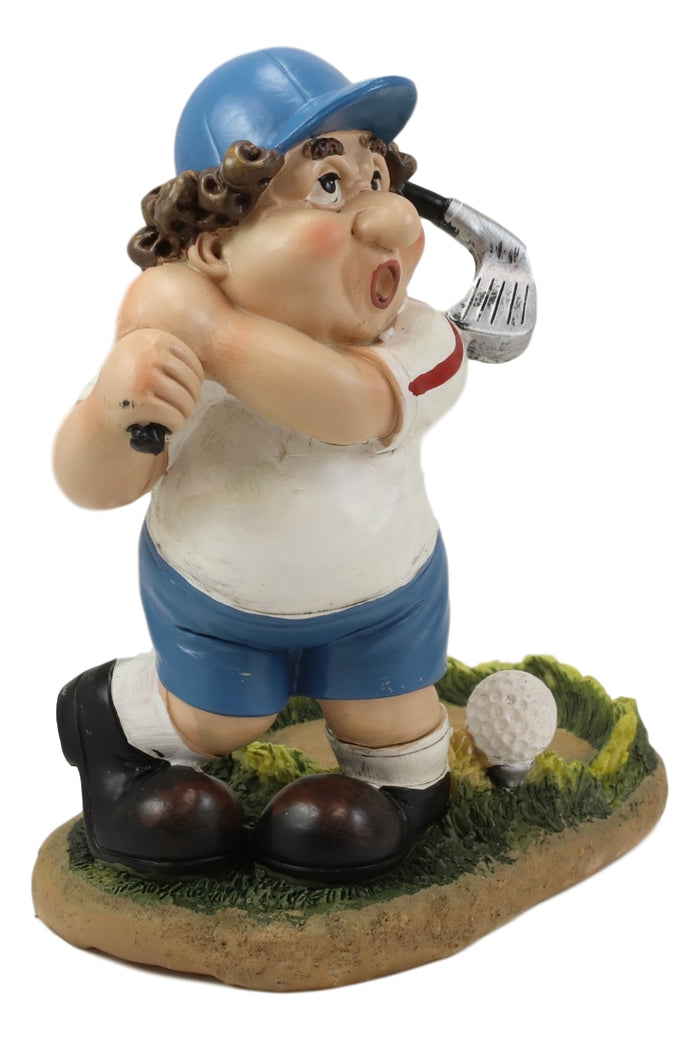 Ebros Gift Cartoon Fat Golfer At Golf Driving Range Swinging Club Wine Holder Figurine
