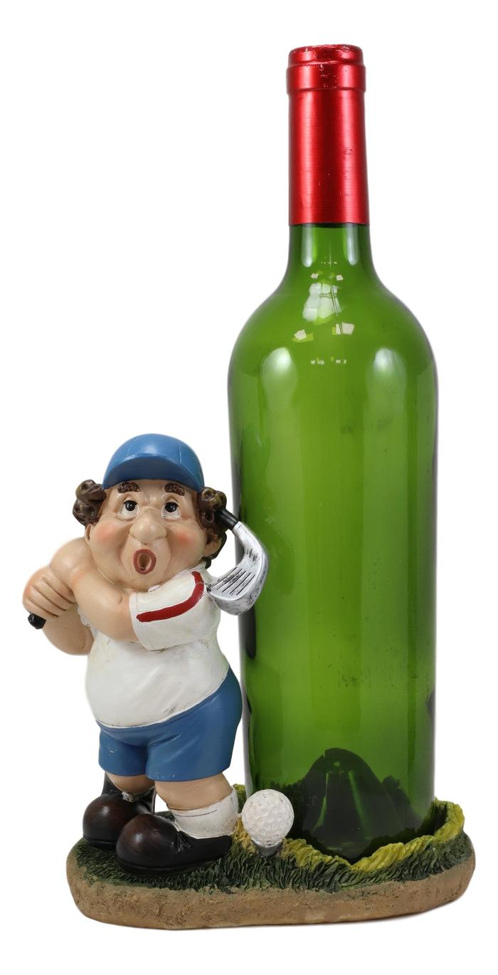 ebros gift Cartoon Fat Golfer At Golf Driving Range Swinging Club Wine Holder Figurine