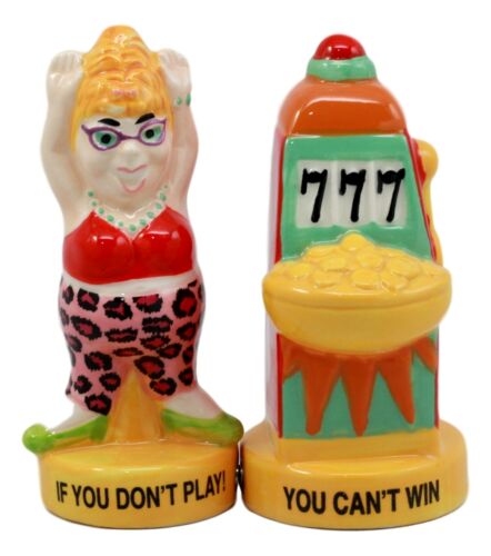 Ebros Gift Casino Jackpot Lucky Winner Lady With Slot Machine Salt & Pepper Shakers Set