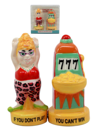 Ebros Gift Casino Jackpot Lucky Winner Lady With Slot Machine Salt & Pepper Shakers Set