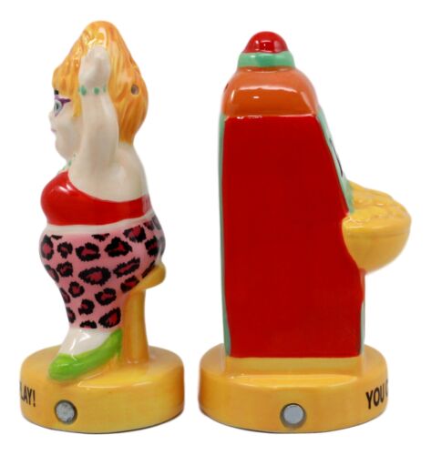 Ebros Gift Casino Jackpot Lucky Winner Lady With Slot Machine Salt & Pepper Shakers Set