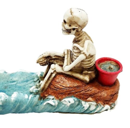Ebros Gift Cast Away Skeleton Stranded On Island Fishing For Fish Incense Burner Holder