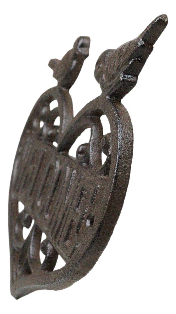 Ebros Gift Cast Iron 2 Lovebirds Perching On Scrollwork Heart Welcome Sign Wall Plaque