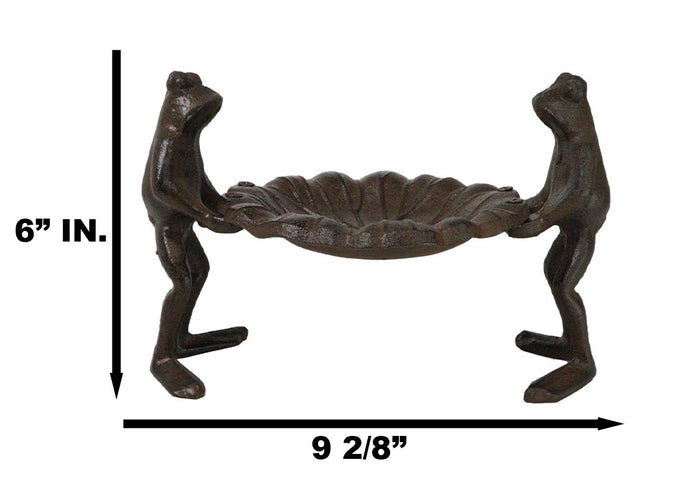 Ebros Gift Cast Iron 2 Toad Frogs With Waterlily Lily Pad Bird Feeder Bath Garden Figurine