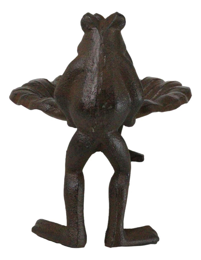 Ebros Gift Cast Iron 2 Toad Frogs With Waterlily Lily Pad Bird Feeder Bath Garden Figurine