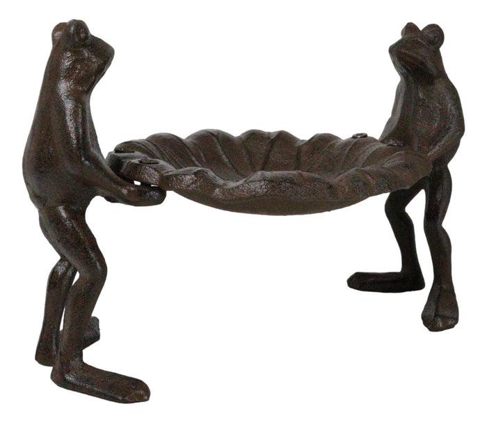 Ebros Gift Cast Iron 2 Toad Frogs With Waterlily Lily Pad Bird Feeder Bath Garden Figurine
