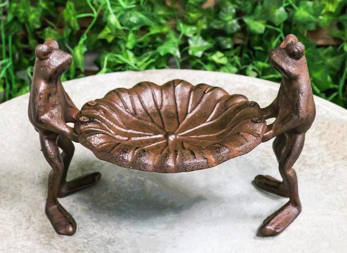 ebros gift Cast Iron 2 Toad Frogs With Waterlily Lily Pad Bird Feeder Bath Garden Figurine