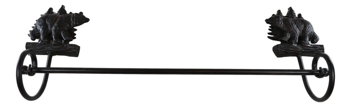 Ebros Gift Cast Iron 24"L Rustic Forest Black Bear By Pine Trees Wall Bath Towel Bar Rack