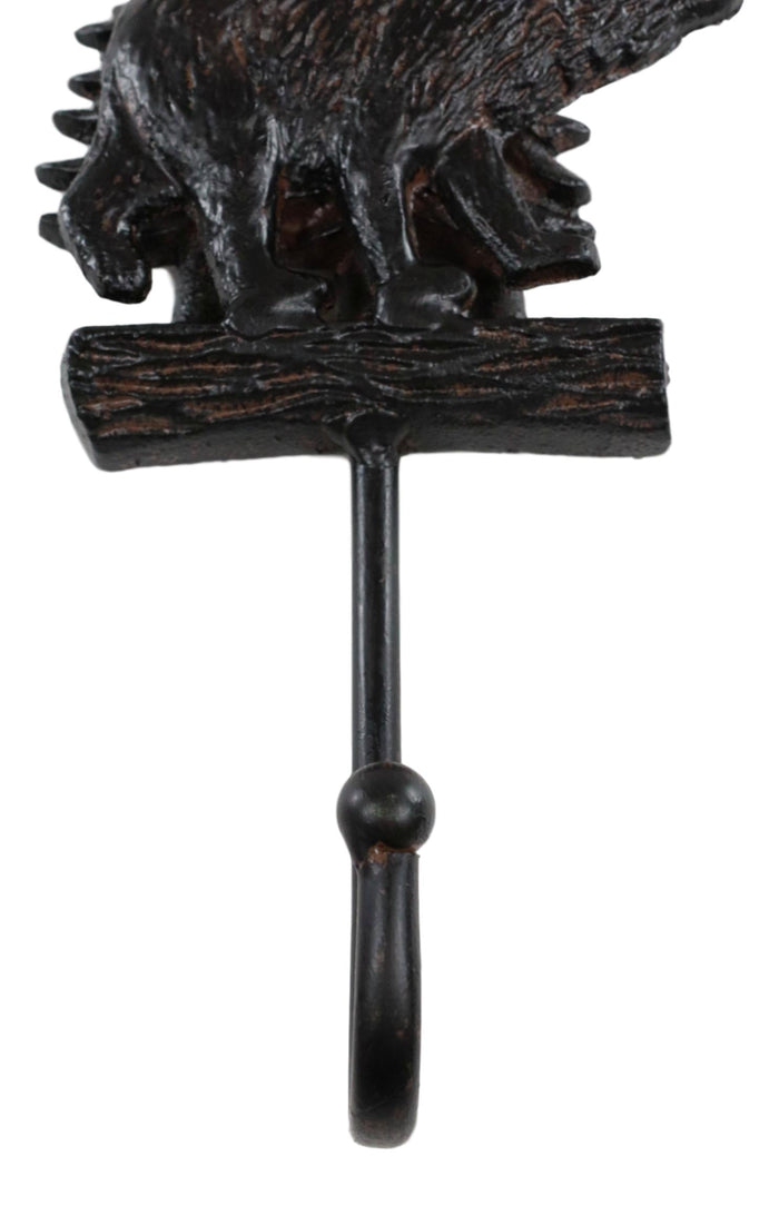 Ebros Gift Cast Iron 9"H Rustic Forest Black Bear By Pine Trees Log Forest Wall Coat Hook