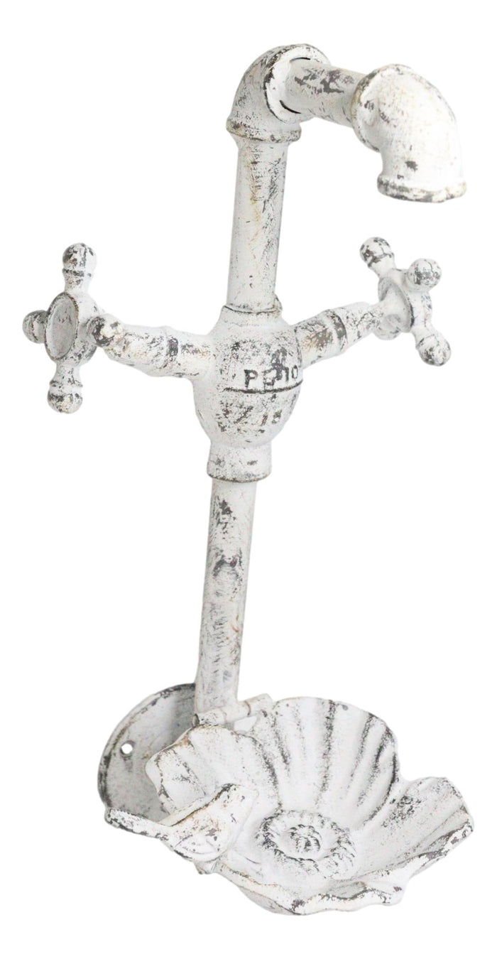 Ebros Gift Cast Iron Antiqued White Spigot Faucet Bird On Flower Wall Bird Feeder Bath 16"H