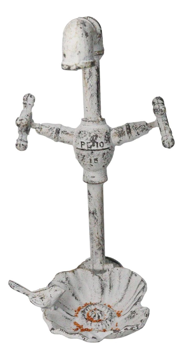 Ebros Gift Cast Iron Antiqued White Spigot Faucet Bird On Flower Wall Bird Feeder Bath 16"H