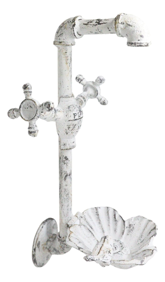 ebros gift Cast Iron Antiqued White Spigot Faucet Bird On Flower Wall Bird Feeder Bath 16"H