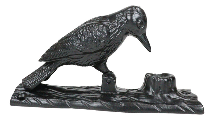 Ebros Gift Cast Iron Black Rustic Woodpecker Bird On Tree Door Knocker With Strike Plate