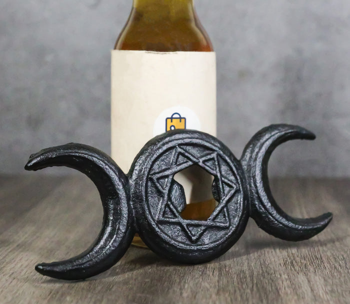 ebros gift Cast Iron Black Wicca Triple Moon Goddess Pentagram Hand Bottle Cap Opener