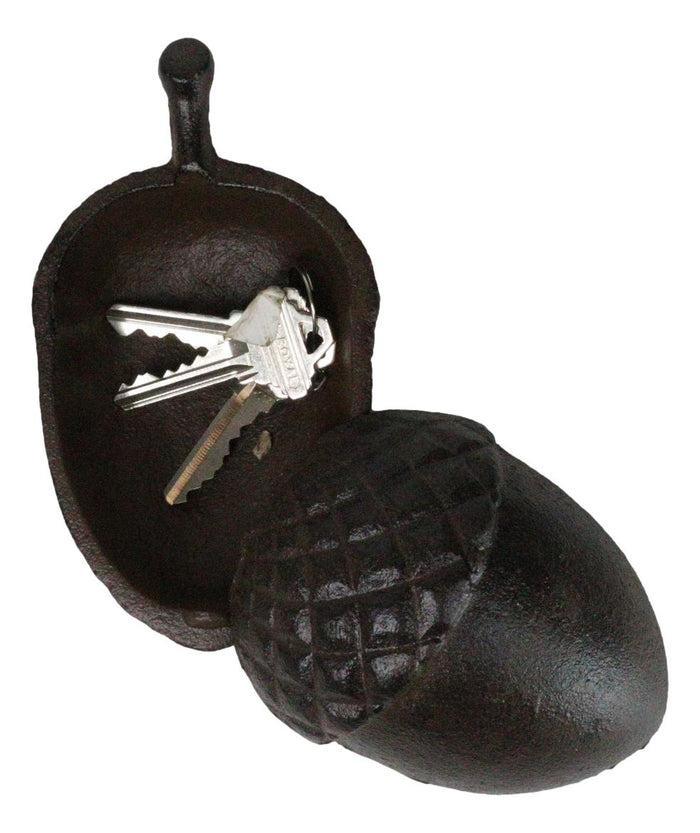 Ebros Gift Cast Iron Cottage Western Autumn Acorn Nut Decorative Jewelry Trinket Key Box