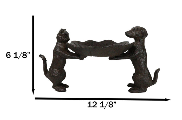 Ebros Gift Cast Iron Dog And Cat With Lilypad Jewelry Trinket Keys Holder Figurine 12" L