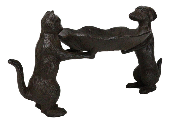 Ebros Gift Cast Iron Dog And Cat With Lilypad Jewelry Trinket Keys Holder Figurine 12" L