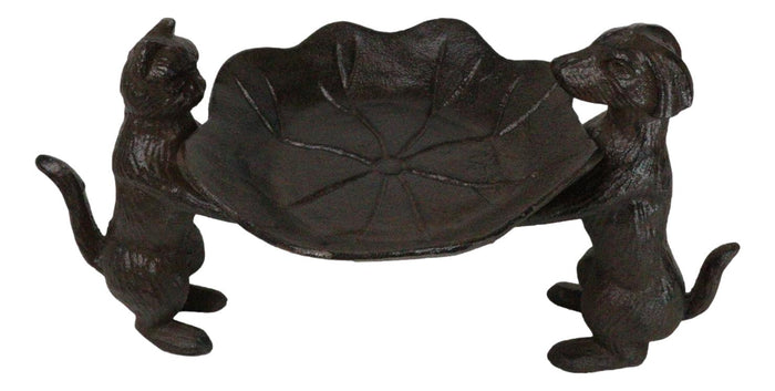 ebros gift Cast Iron Dog And Cat With Lilypad Jewelry Trinket Keys Holder Figurine 12" L